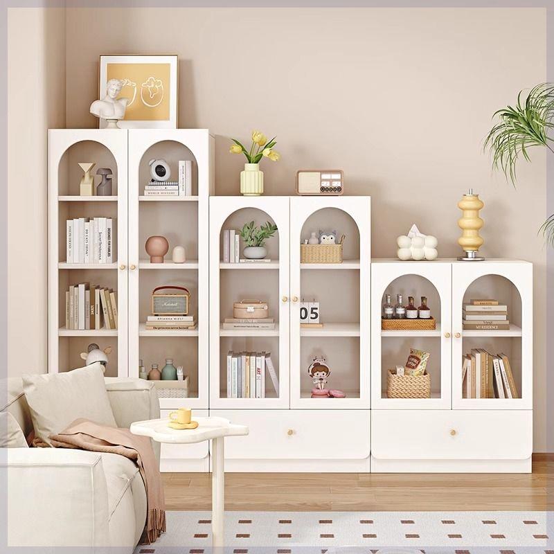 实木书柜落地靠墙玻璃门现代简约书橱家用收纳储物柜自由组合书架