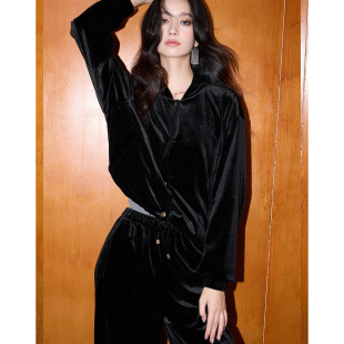 套装 伯乐生活 长裤 复古摩登天鹅绒丝绒飞行员夹克外套 26春新法式