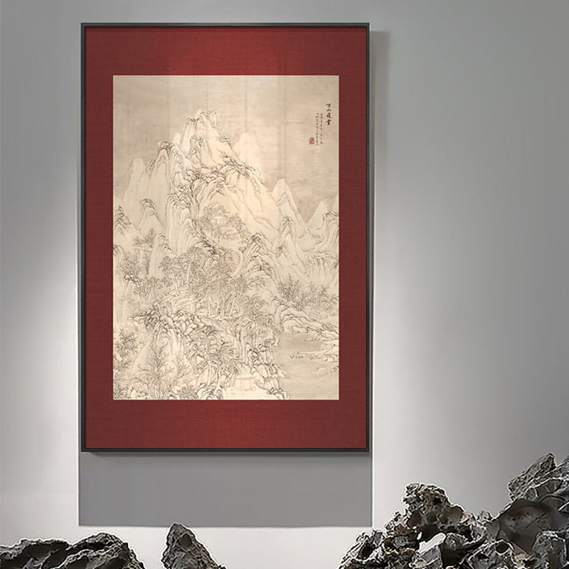 入户玄关装饰画中式万象山河图入门茶楼走廊过道壁画单幅竖版挂画
