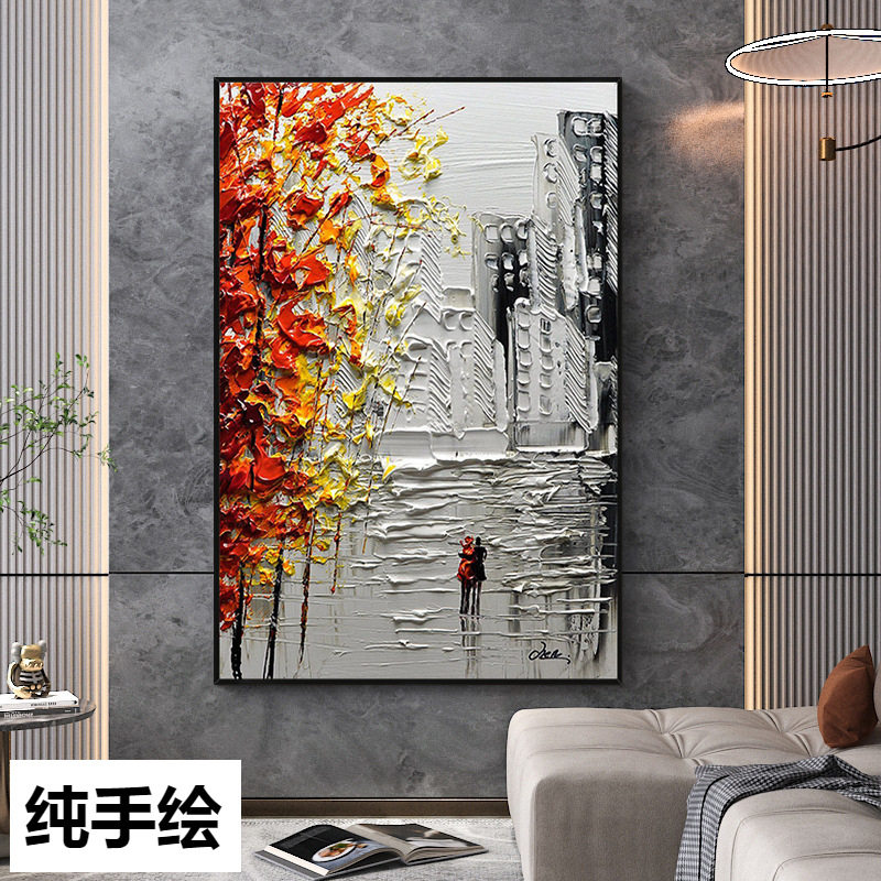 纯手绘大芬油画村装饰画立体玄关肌理轻奢客厅背景墙抽象挂画定制