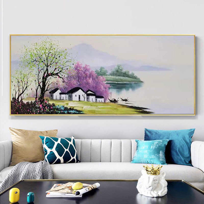 客厅新中式装饰画现代手绘中国风油画沙发背景墙壁画卧室床头挂画