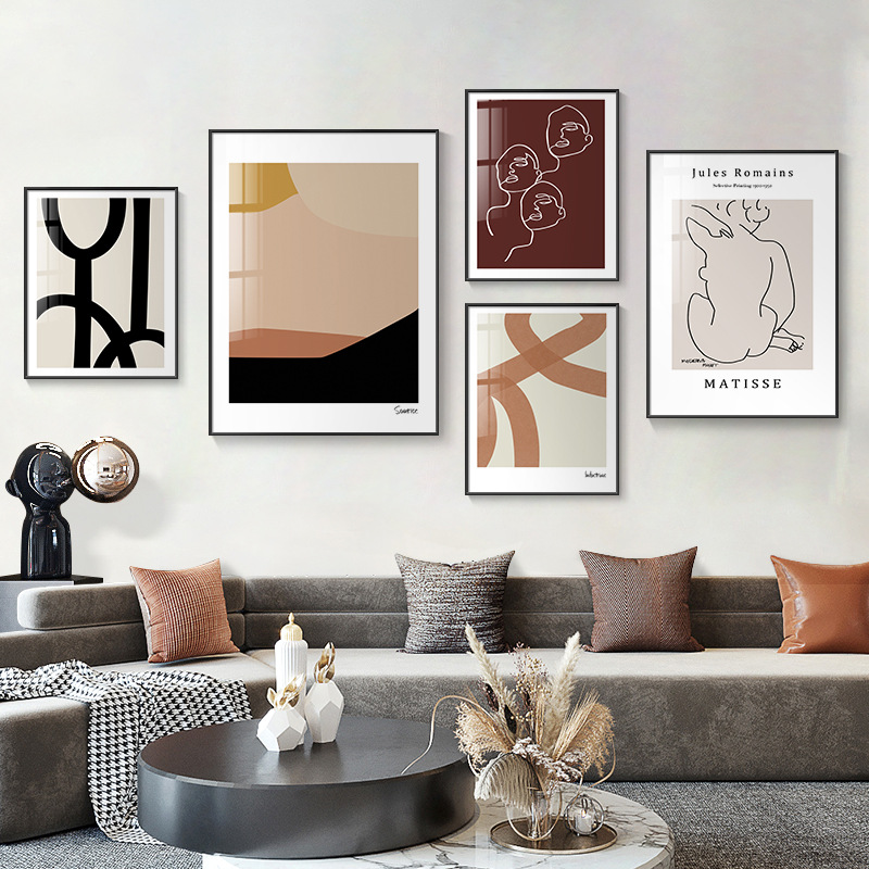 抽象艺术装饰画线条组合沙发背景墙北欧风格马蒂斯客厅挂画复古画