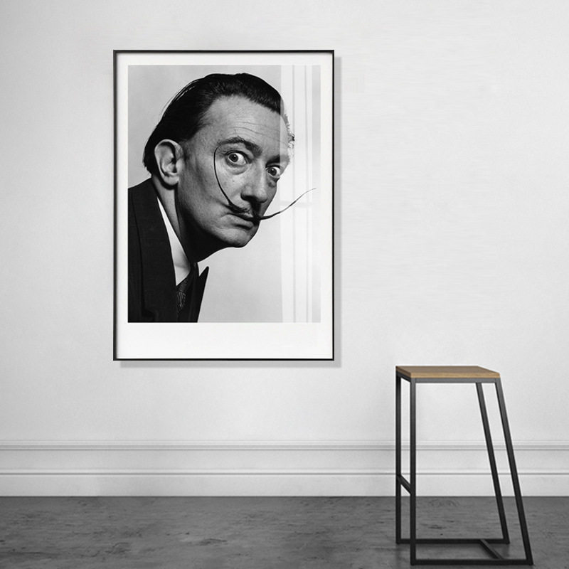萨尔瓦多达利现代简约黑白人物摄影艺术装饰画客厅挂画工作室壁画