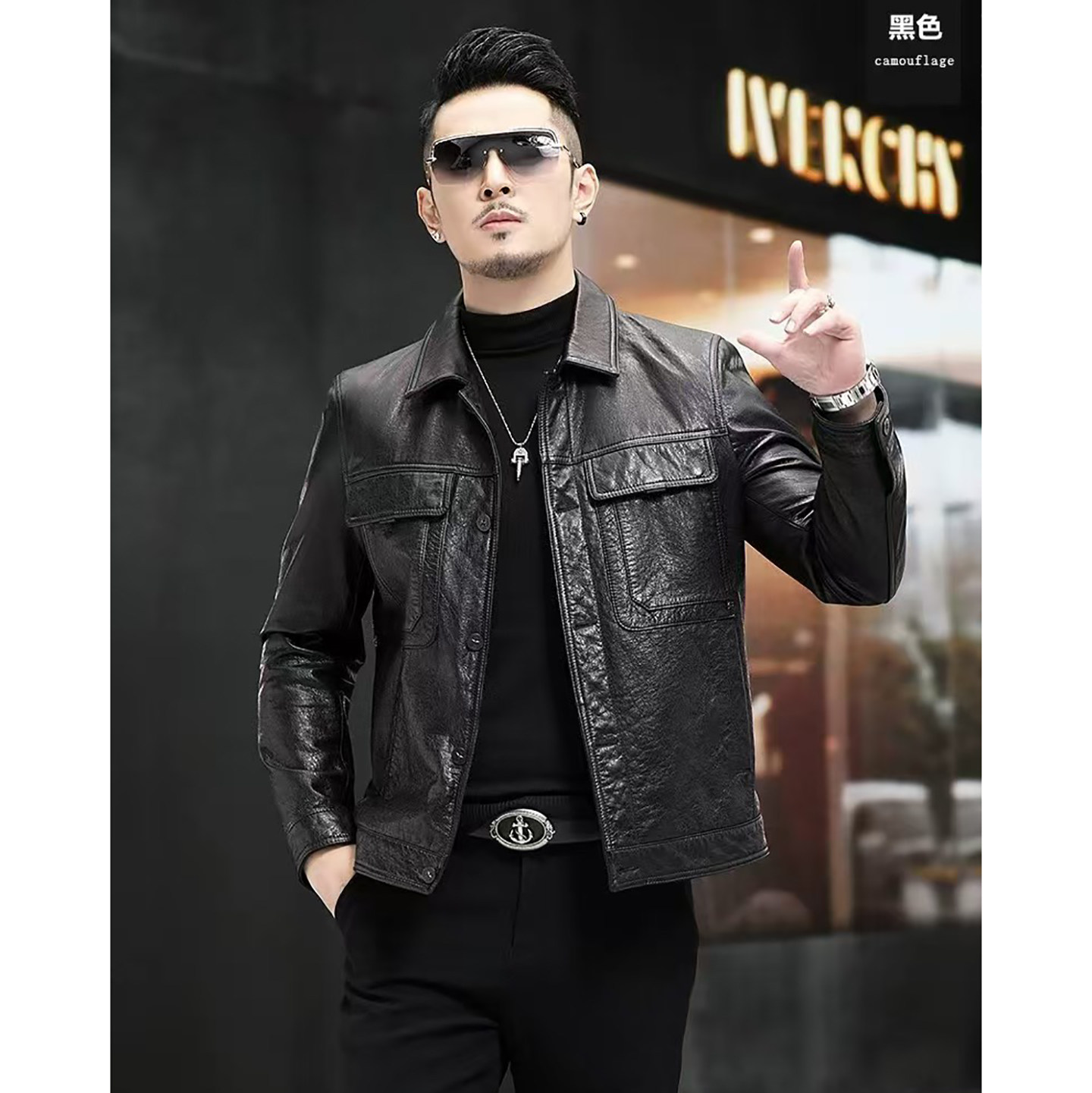 轻奢潮牌外套头层小牛皮真皮外套皮夹克外套男真皮黑色机车服夹克