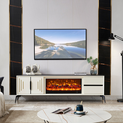 2米简约轻奢壁炉电视柜 实木仿真火电壁炉装饰柜别墅岩板壁炉取暖