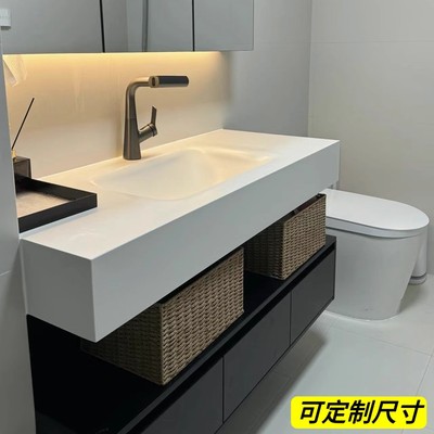 双层无缝浴室柜民宿智能镜柜洗手台盆柜组合浴室柜岩板热弯一体盆