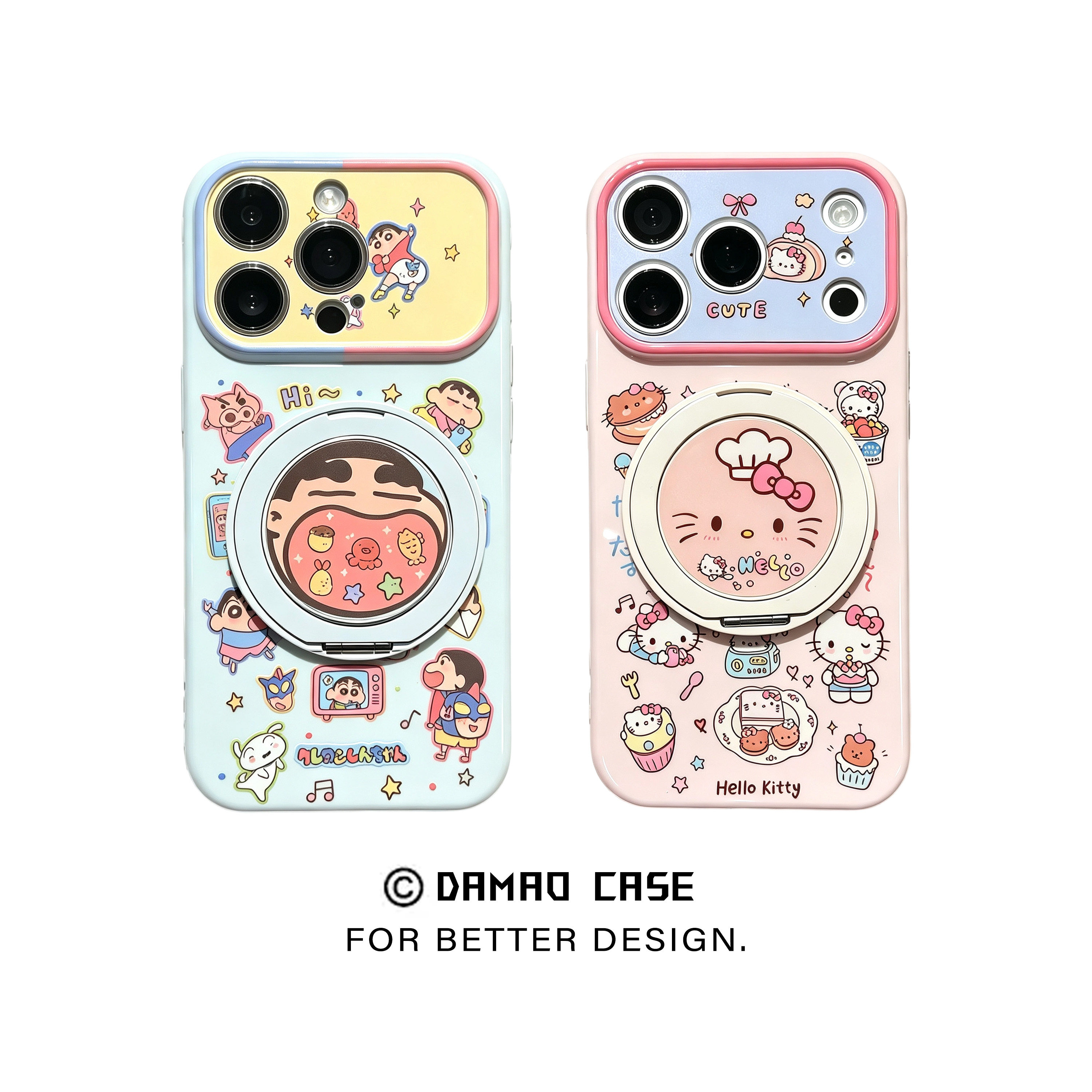 粉蓝撞色旋转支架防摔iPhone壳