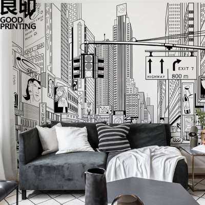 良印城市风景壁纸建筑街景墙纸个性创意电视背景定制壁画无缝墙布