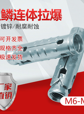 膨胀螺丝连体膨胀套管内爆头鱼鳞拉爆吊顶一体三件套丝杠胀栓多孔