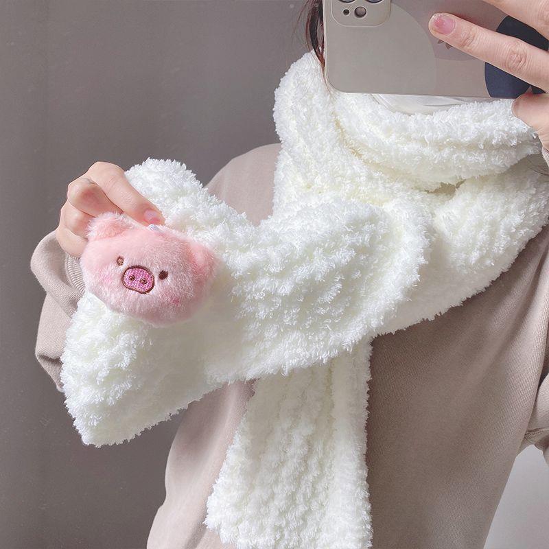 珊瑚绒围巾手工diy毛线可爱小猪