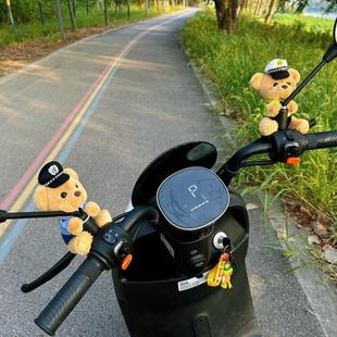 【防丢款】交警小熊摩托装饰可爱电动车自行车玩偶创意公仔挂件摆