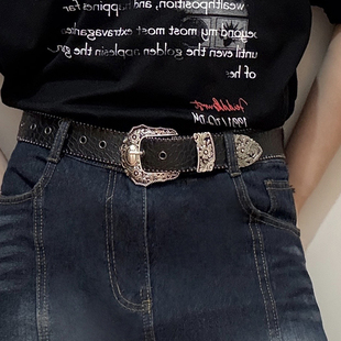 潮年轻人小众设计高级感配饰女 2025新款 黑色腰带男款 复古皮带男士