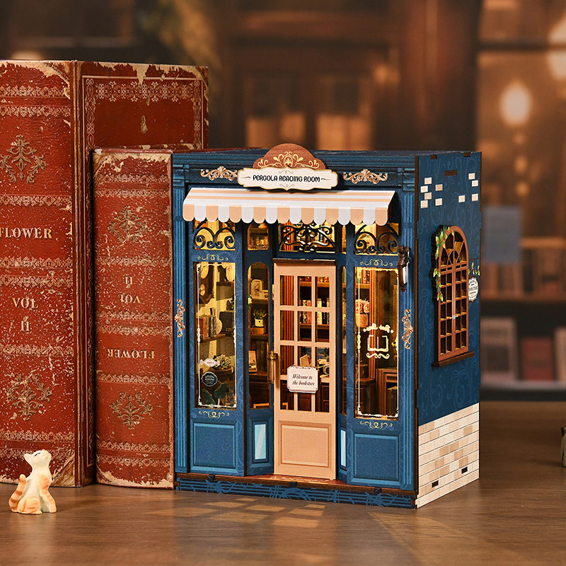 藤架阅览室拼装书立手工diy小屋微缩模型创意桌面治愈系装饰摆件