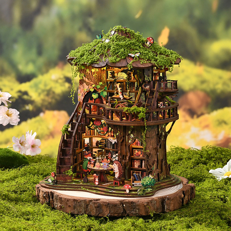 新品DIY小屋森语茶书益智拼装3D立体创意微缩模型生日节日礼物