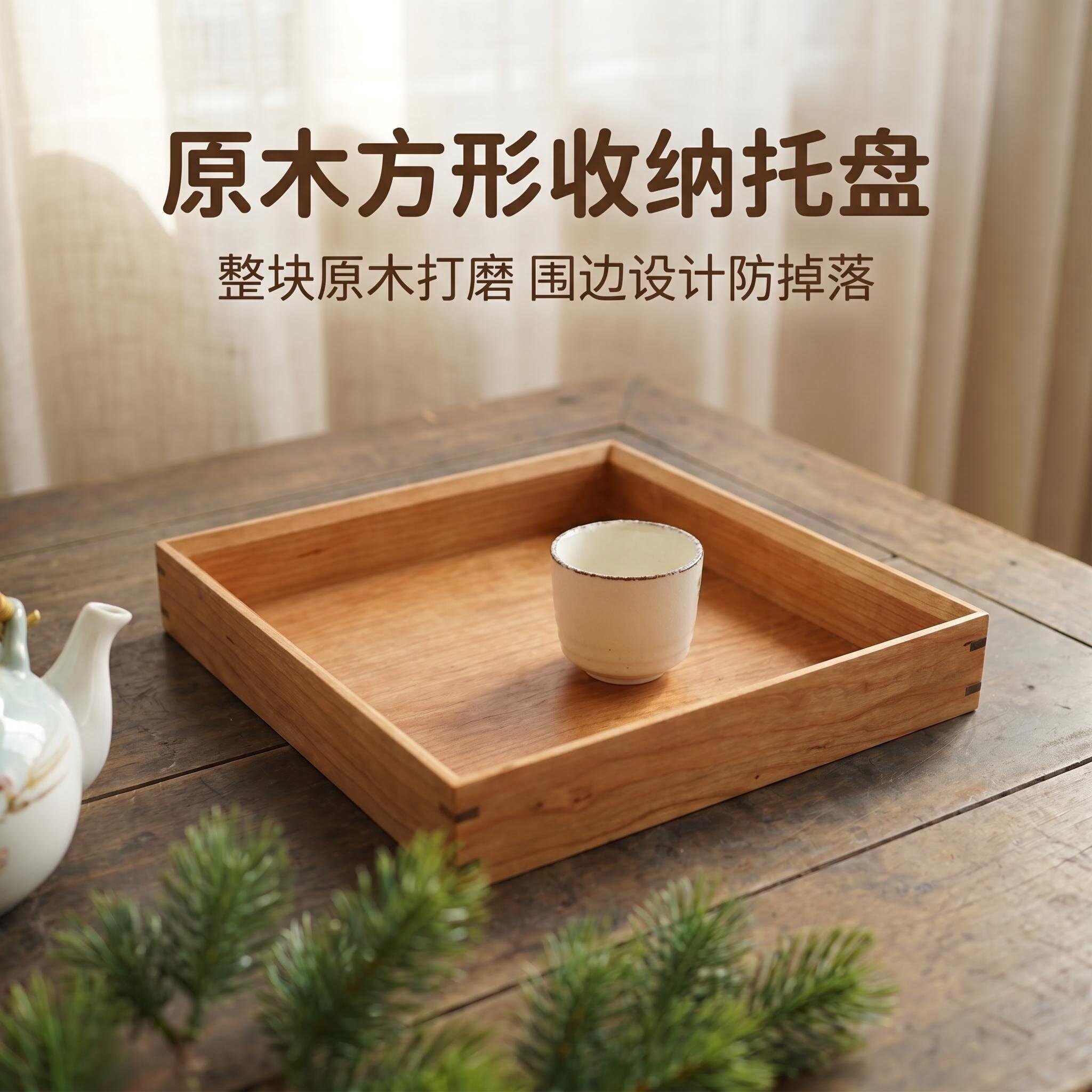 樱桃木家用正方餐用收纳托盘图片