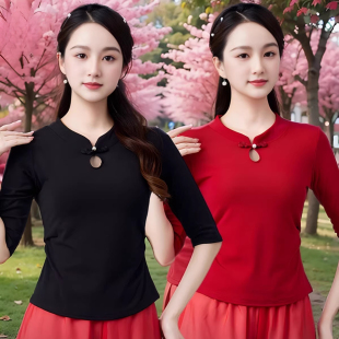 广场舞服装新款旗袍领古典演出服表演上衣中国风演出大码女服装女