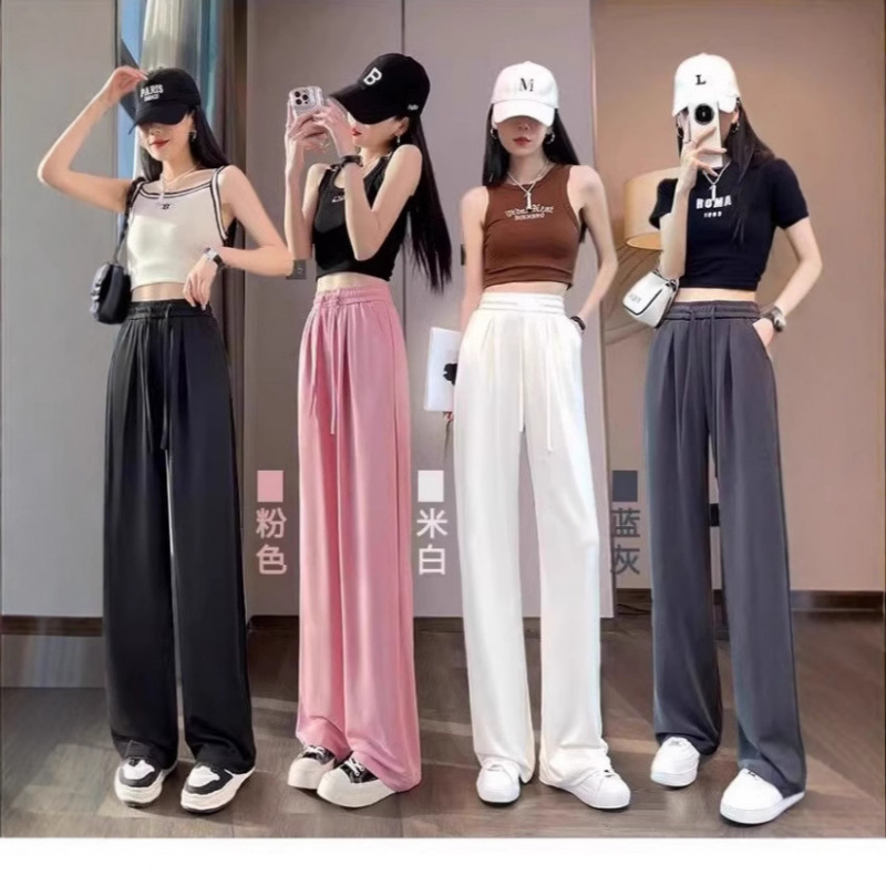 薄款铜氨丝窄版阔腿裤女夏季2025冰丝裤子垂感高腰直筒休闲裤