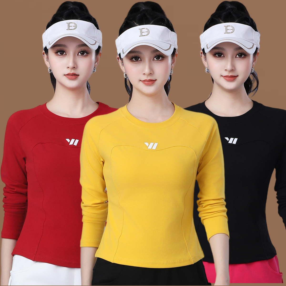 广场舞纯色鬼步舞春季时尚运动健身操团体跳操服长袖大码T恤女棉