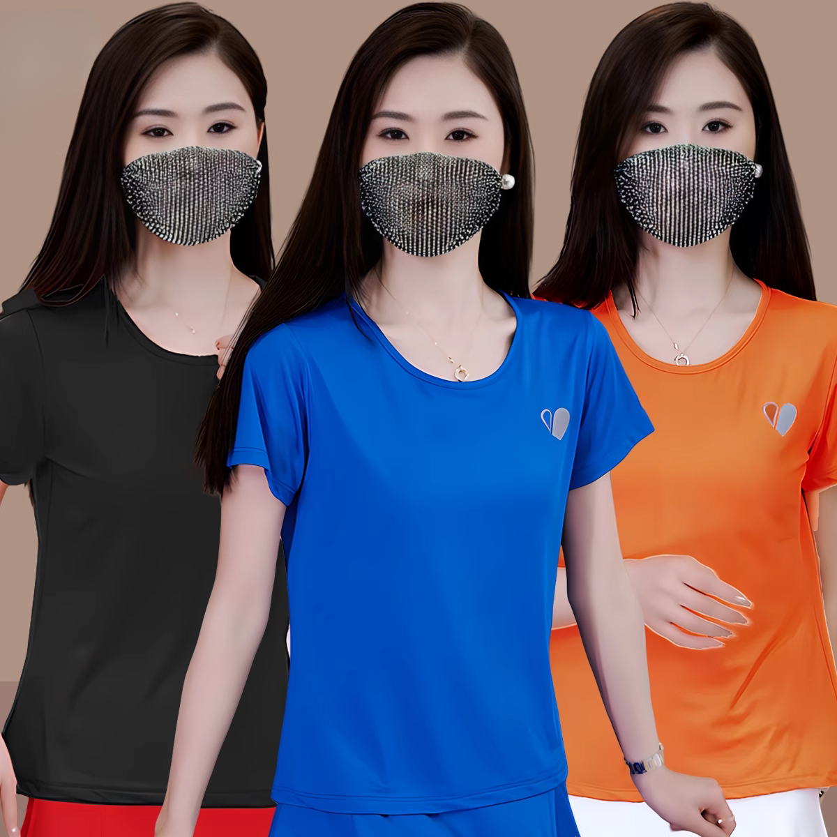 广场舞服装圆领短袖速干团体健身操跳操服上衣晨练服跳舞衣服大码
