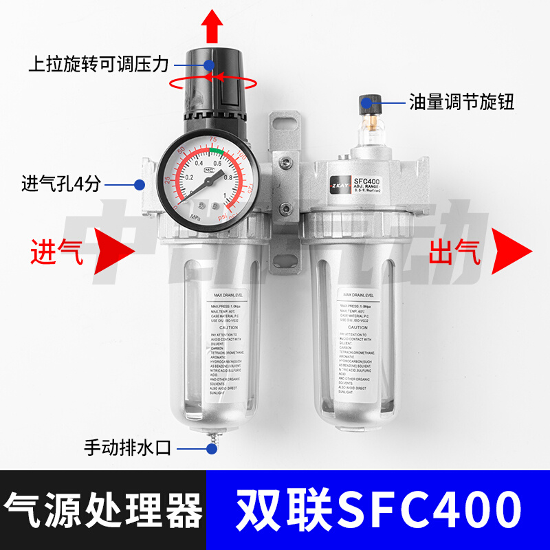 新品山耐斯型二联件 油水分离器SFC200 30J0 400 空气 调压过滤器