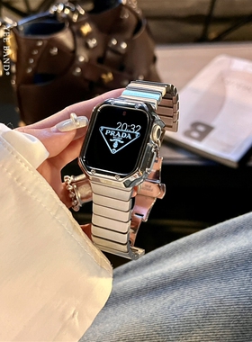 适用于Applewatch345678代SES8iwatch手表带竹节蝴蝶扣表带新款ultra金属不锈钢带男女轻奢表链