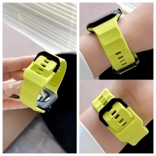 适用iwatch波浪纹硅胶S10运动表带applewatch9/8/7/6/5/se2苹果手表新款液态硅胶荧光绿ultra超软透气男女夏
