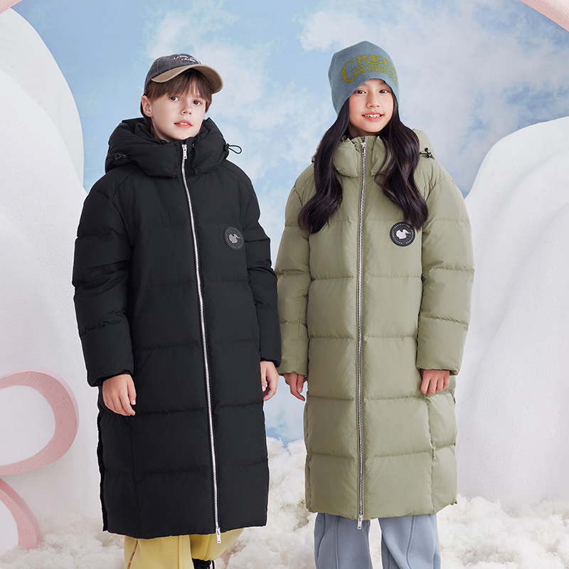 鹅小宝儿童羽绒服男女童保暖2024冬装中大童长款保暖加厚外套童装