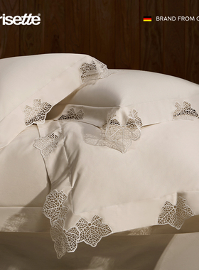 irisette轻奢100支全棉蕾丝纯色镂空四件套刺绣被套床单床上用品