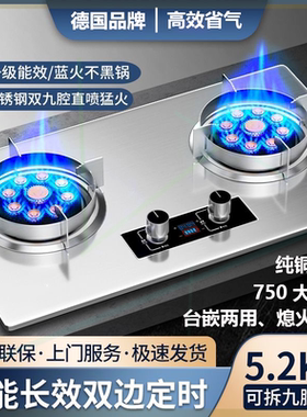 德国正品燃气灶双灶家用台式嵌入式天然气液化气猛火不锈钢煤气灶