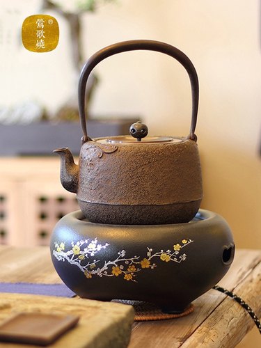 煮茶器大金银松日本铁壶莺歌烧