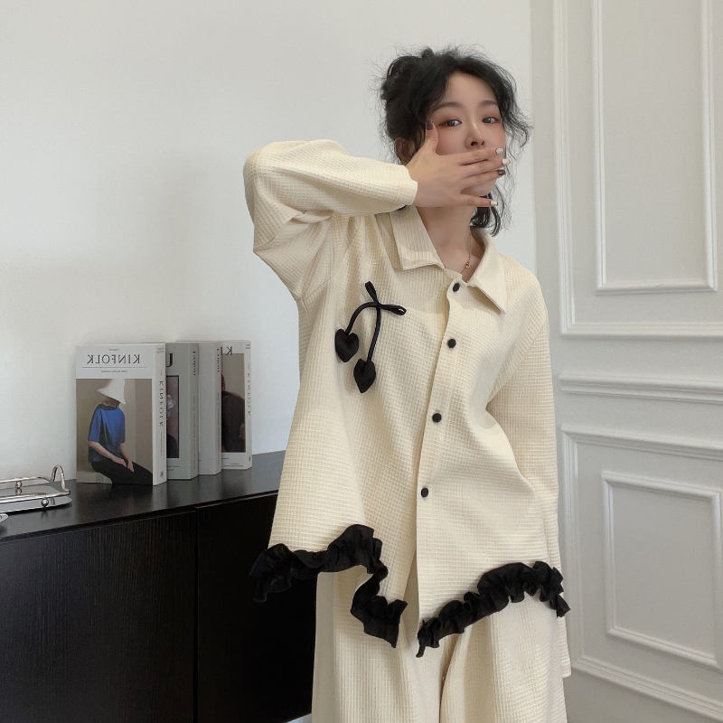 维安花密高端睡衣女甜美宫廷风秋冬长袖蝴蝶结珊瑚绒家居服可外穿