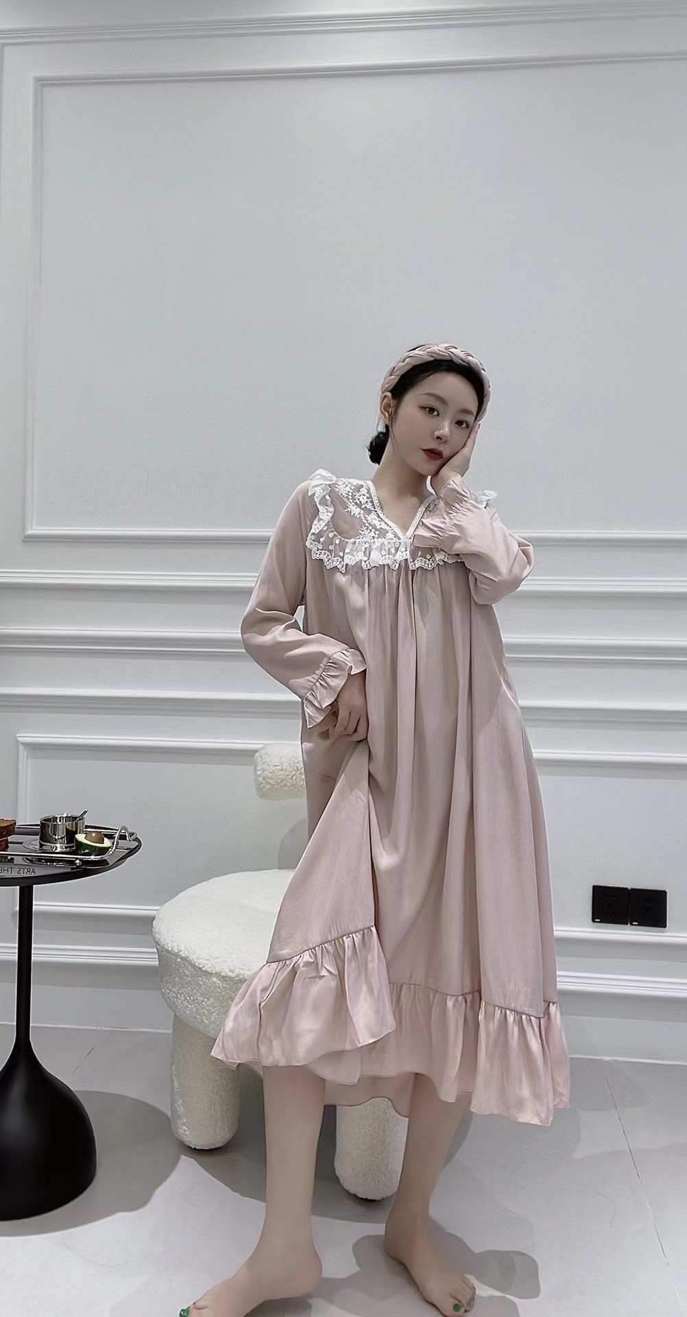 秋冬季睡衣女长袖长裤套装春款家居服精梳棉可爱宫廷春秋款蕾丝边