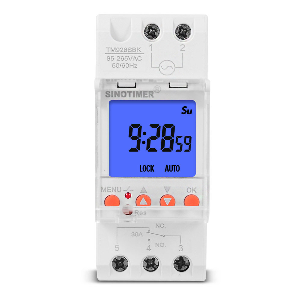 TM928SBKL 秒控大屏显示可换电池导轨定时器开关背光-85-265V 30A