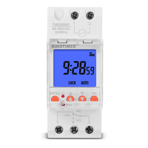TM928SBKL 秒控大屏显示可换电池导轨定时器开关背光-85-265V 30A