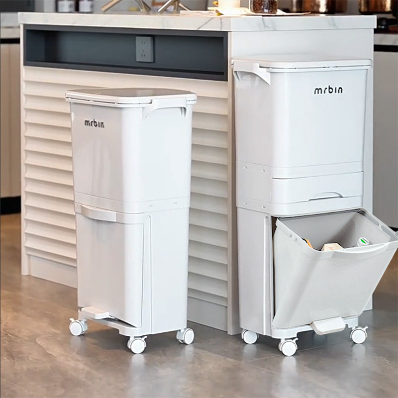 大容量分类垃圾桶 厨房双层脚踏手按立式收纳桶带轮,家庭/个人清洁工具,感应垃圾桶,淘宝优惠券,粉丝福利购,淘宝优惠卷