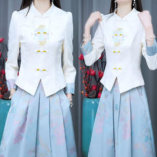 2024新款 新中式 女春夏季 半身裙旗袍马面裙两件套女春 国风套装 时尚