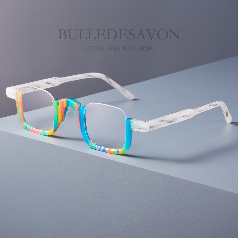 学院风多色拼料眼镜框小众复古方形镜架男女上半框配近视镜防蓝光