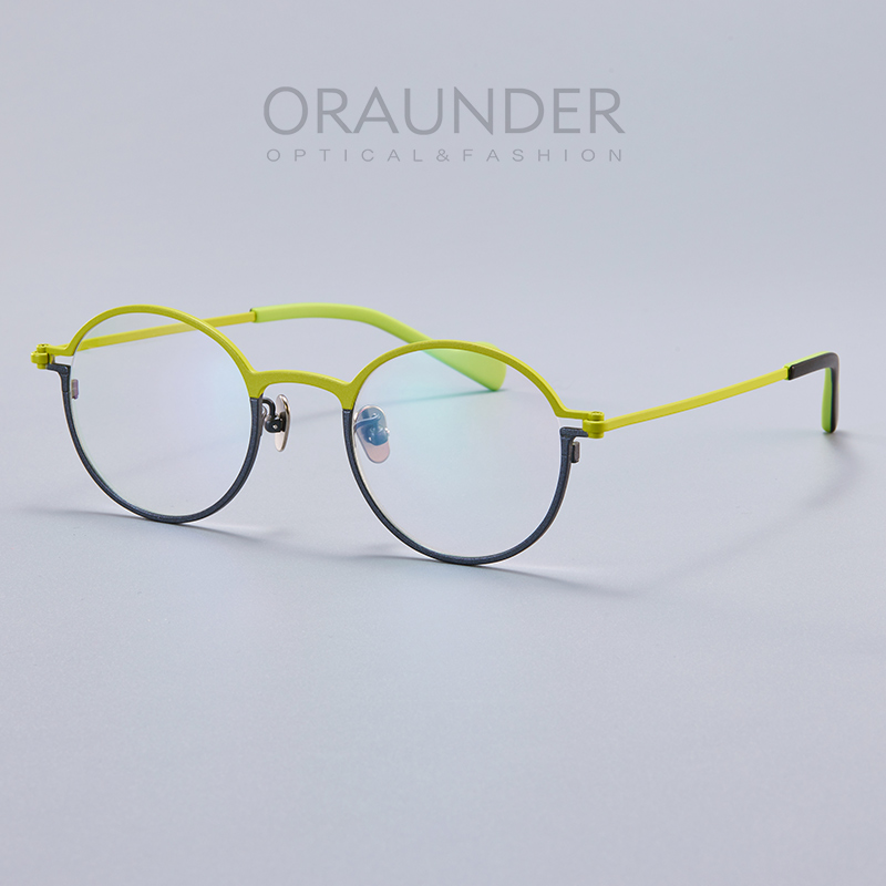 彩色超轻纯钛眼镜框女生拼色圆形镜架可配近视度数防蓝光网上配镜