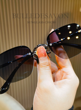 潮男女萝心无框太阳镜男女复古斯文纯钛眼镜架遮阳墨镜配度数