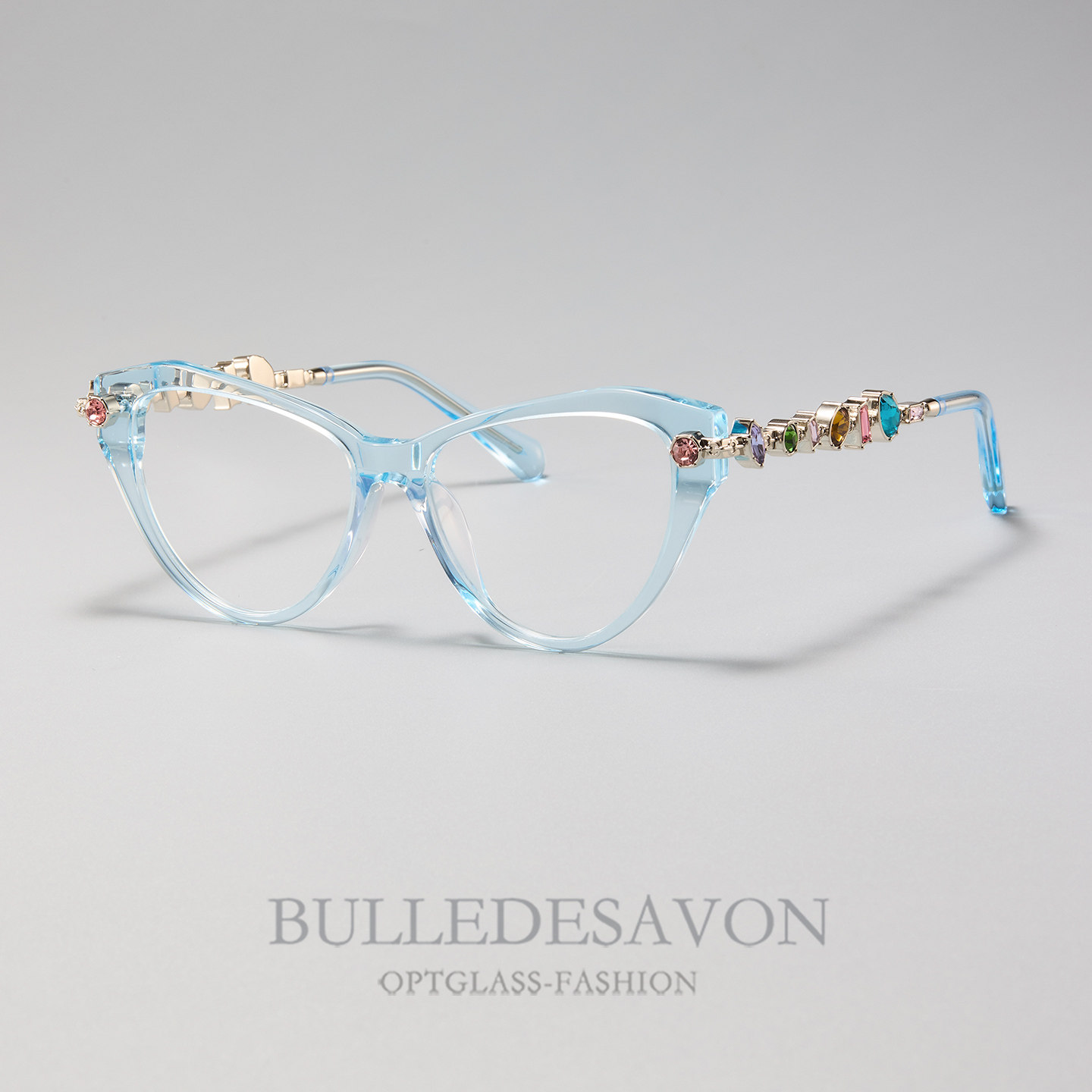 水晶蓝猫眼板材金属宝石眼镜框女士高级感时尚镜架可配近视度数潮