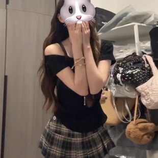 DGOLD白小鱼美式复古JK风低腰格纹超短裙辣妹显腿长裙A字百褶裙女