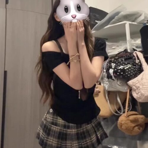 DGOLD白小鱼美式复古JK风低腰格纹超短裙辣妹显腿长裙A字百褶裙女