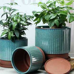 陶瓷大花盆紫砂透气大号清仓带托盘兰花专用绿萝特价包邮高端客厅