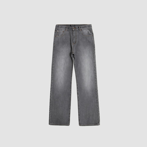 康龙水洗烟灰色牛仔裤