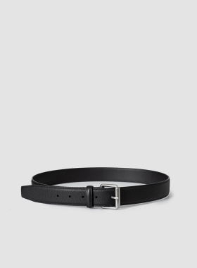 3BLK 复古哑光银方形针扣皮带 定制五金进口头层荔纹牛皮腰带