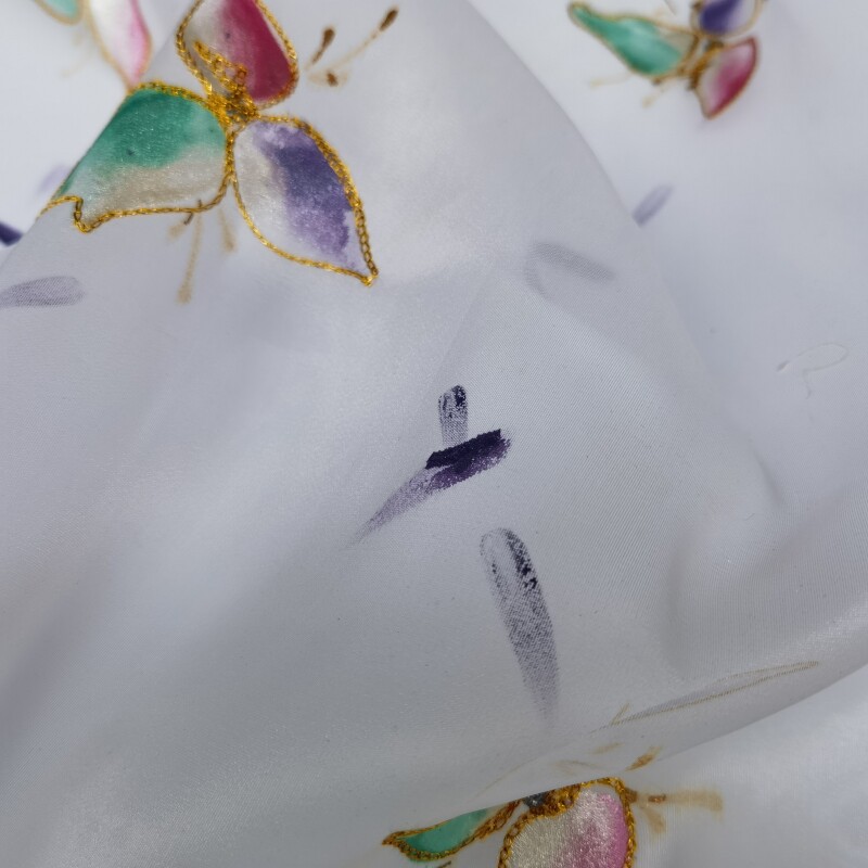 印度进口白色底烫金蝴蝶花欧根纱布料  夏季薄款连衣裙衬衫时装面