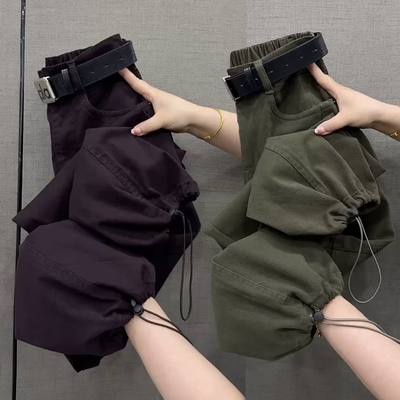 秋冬季牛仔直筒束脚两穿工装裤