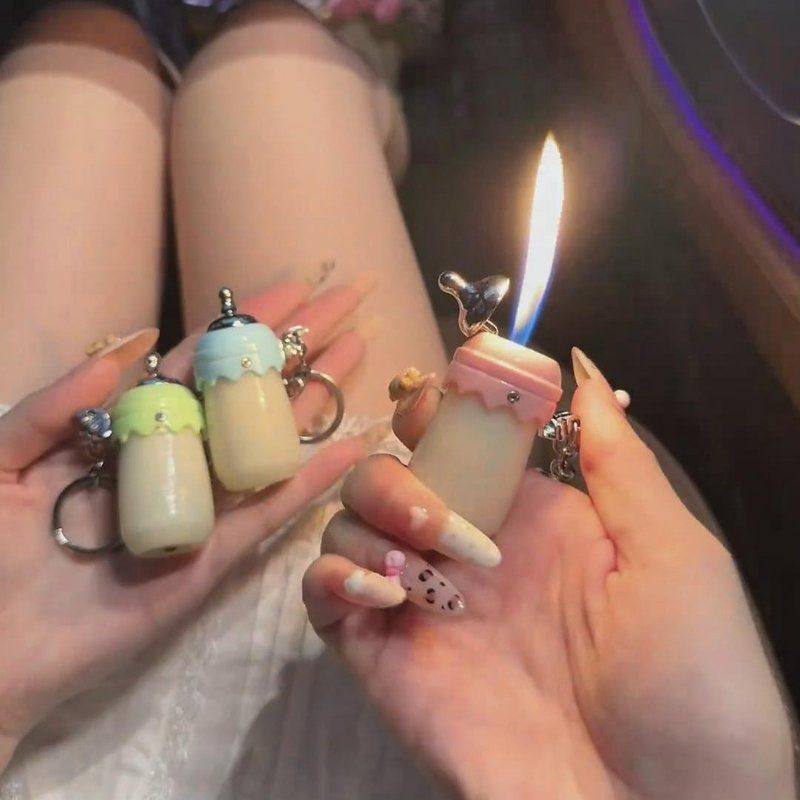 感应明火充气生日礼品个性奶瓶打火机女孩子高颜值金属点烟器创意