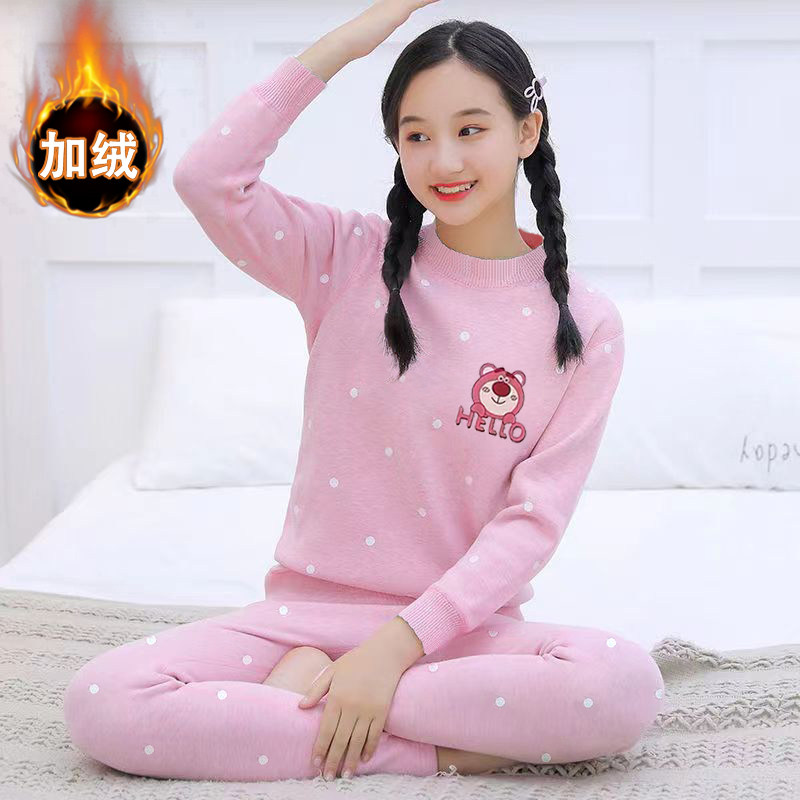 女士保暖睡衣女内加厚加绒学生少女秋衣秋裤卡通保暖套装居家服