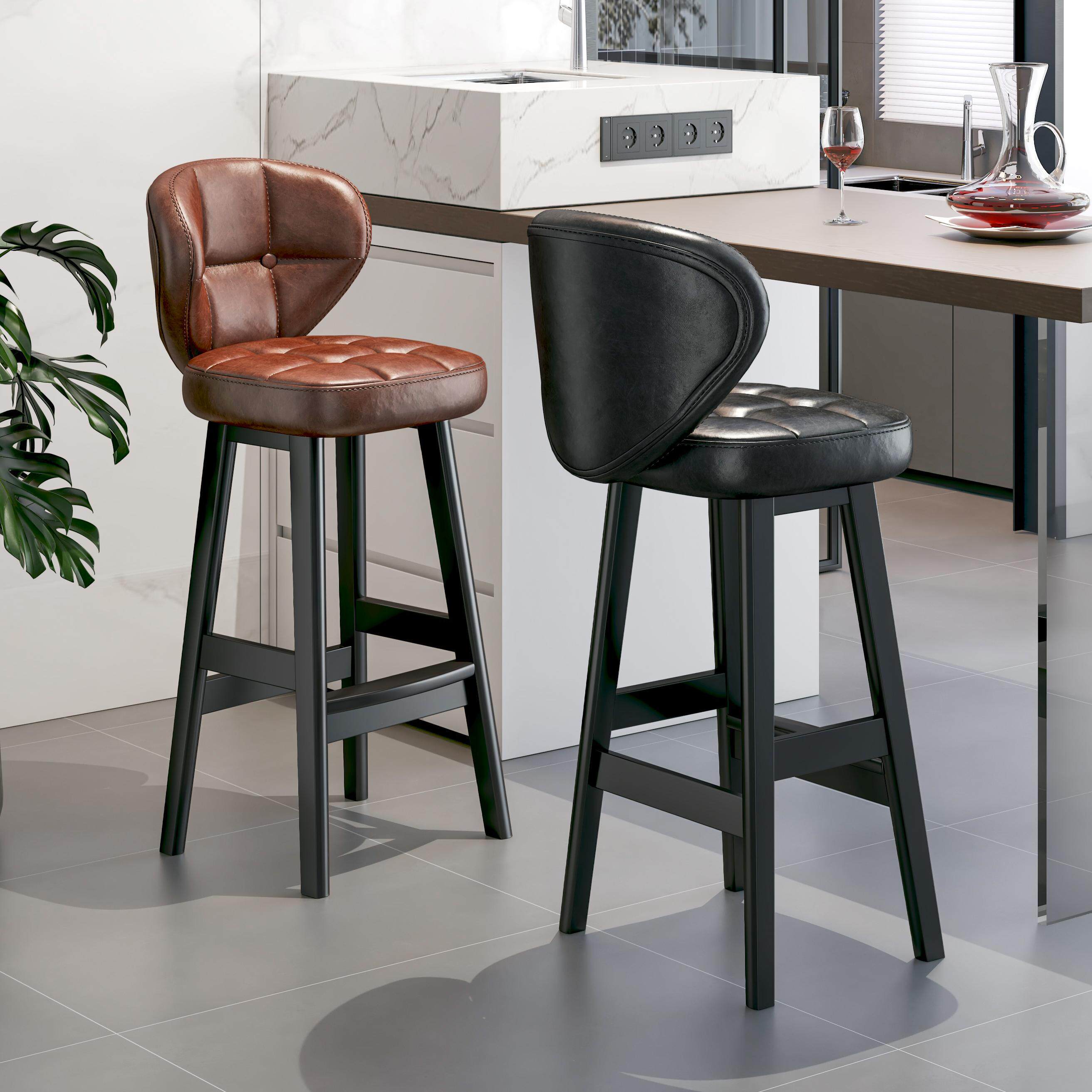 木腿吧台椅家用现代简约岛台高脚凳子靠背高脚椅前台收银美式吧凳